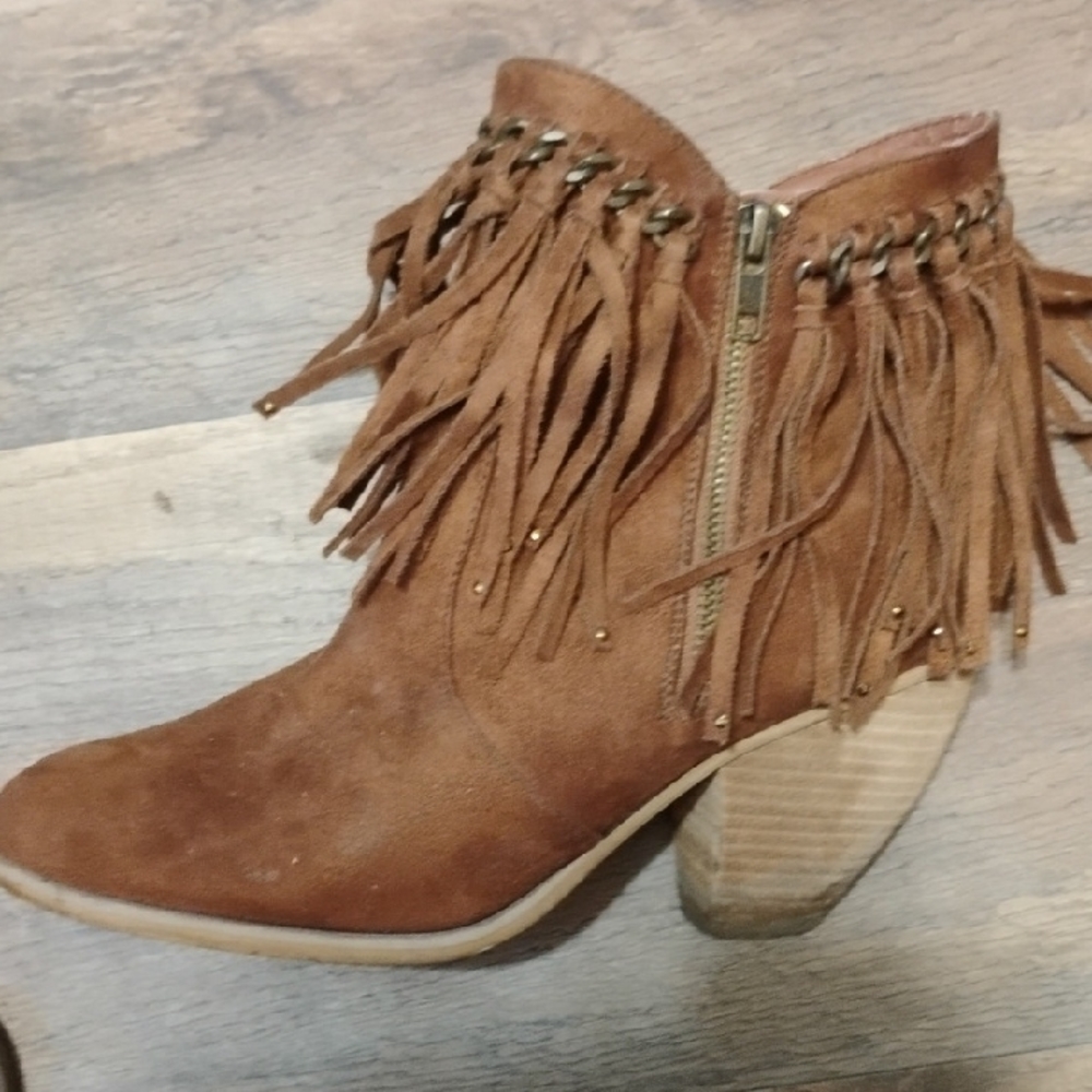 Fringe Suede Ankle Boots - Brown